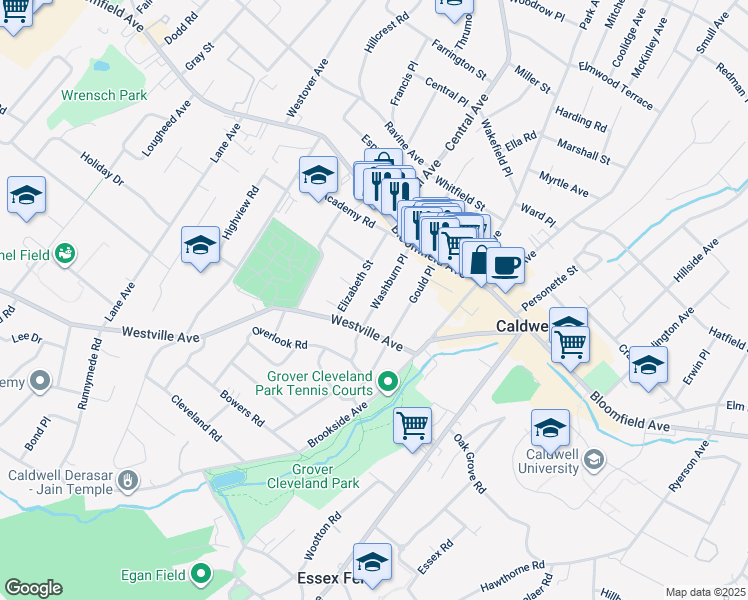 map of restaurants, bars, coffee shops, grocery stores, and more near 33 Washburn Place in Caldwell