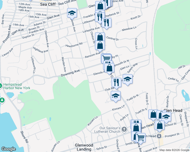 map of restaurants, bars, coffee shops, grocery stores, and more near 14 Glenola Avenue in Sea Cliff