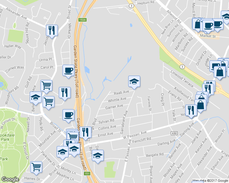 map of restaurants, bars, coffee shops, grocery stores, and more near 120 Raab Avenue in Bloomfield