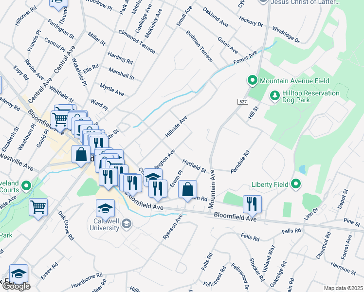 map of restaurants, bars, coffee shops, grocery stores, and more near 77 Arlington Avenue in Caldwell