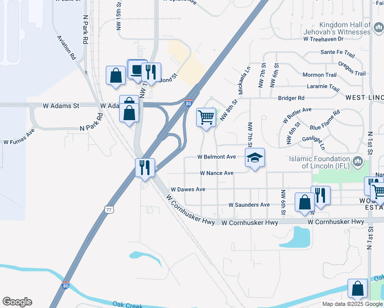map of restaurants, bars, coffee shops, grocery stores, and more near 926 West Belmont Avenue in Lincoln