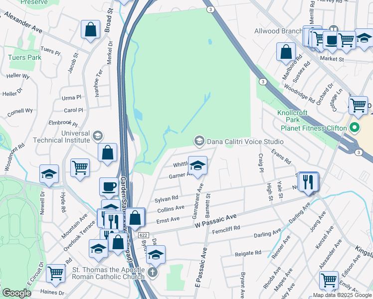 map of restaurants, bars, coffee shops, grocery stores, and more near 120 Raab Avenue in Bloomfield