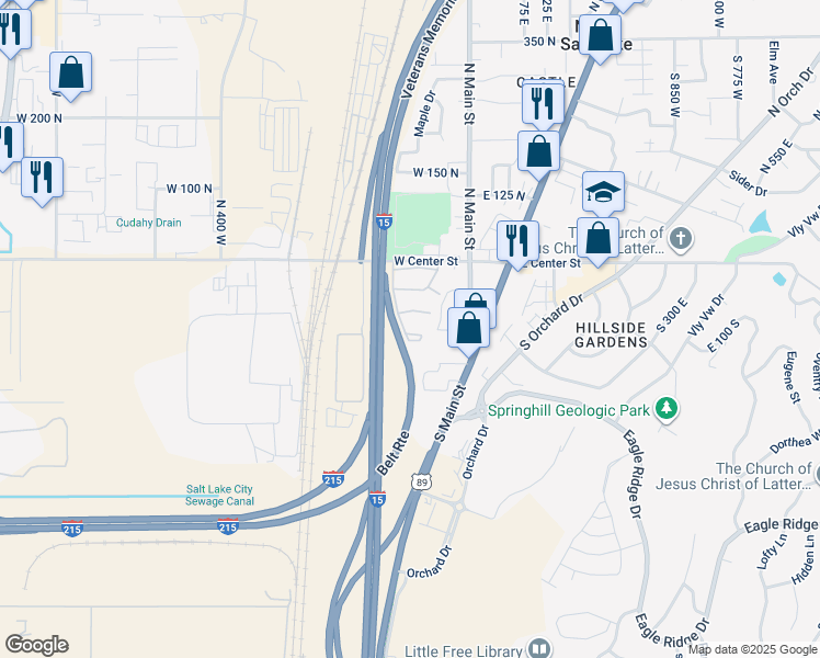map of restaurants, bars, coffee shops, grocery stores, and more near 55 West Center Street in North Salt Lake