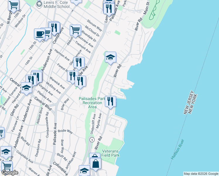 map of restaurants, bars, coffee shops, grocery stores, and more near 743 Undercliff Avenue in Edgewater