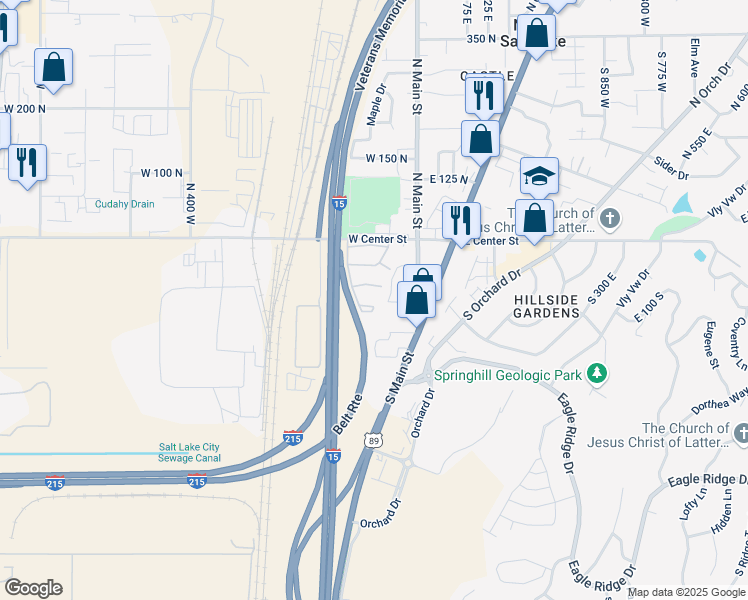 map of restaurants, bars, coffee shops, grocery stores, and more near 55 West Center Street in North Salt Lake