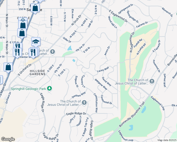 map of restaurants, bars, coffee shops, grocery stores, and more near 585 Marialana Way in North Salt Lake