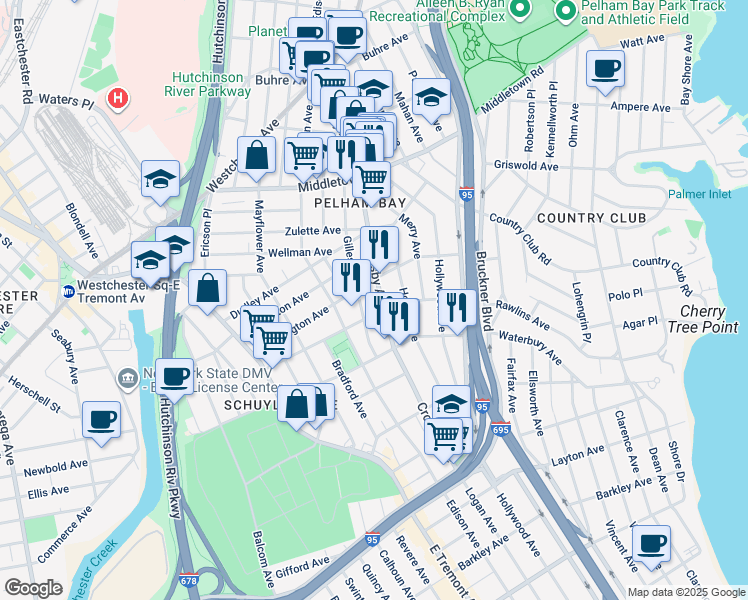 map of restaurants, bars, coffee shops, grocery stores, and more near 2961 Coddington Avenue in The Bronx