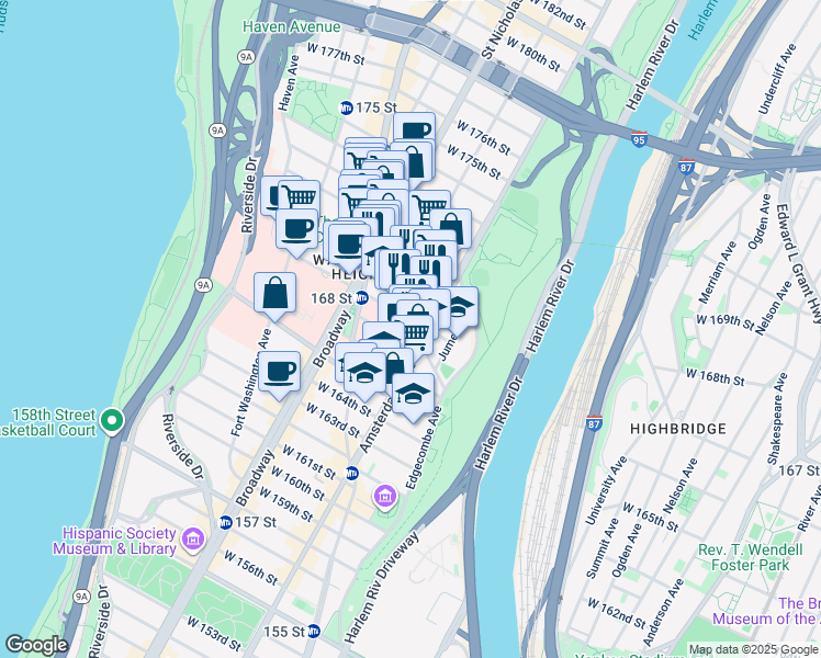 map of restaurants, bars, coffee shops, grocery stores, and more near in New York