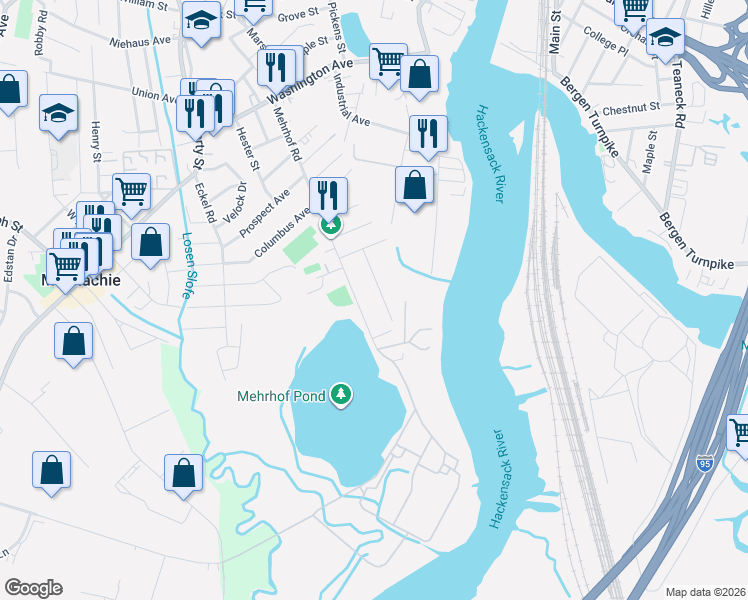 map of restaurants, bars, coffee shops, grocery stores, and more near 190 Mehrhof Road in Little Ferry