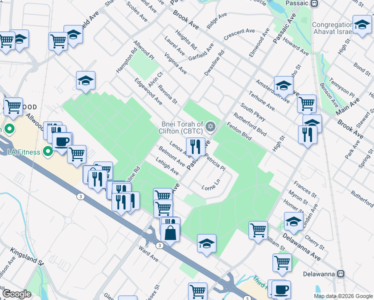 map of restaurants, bars, coffee shops, grocery stores, and more near 35 Cresthill Avenue in Clifton