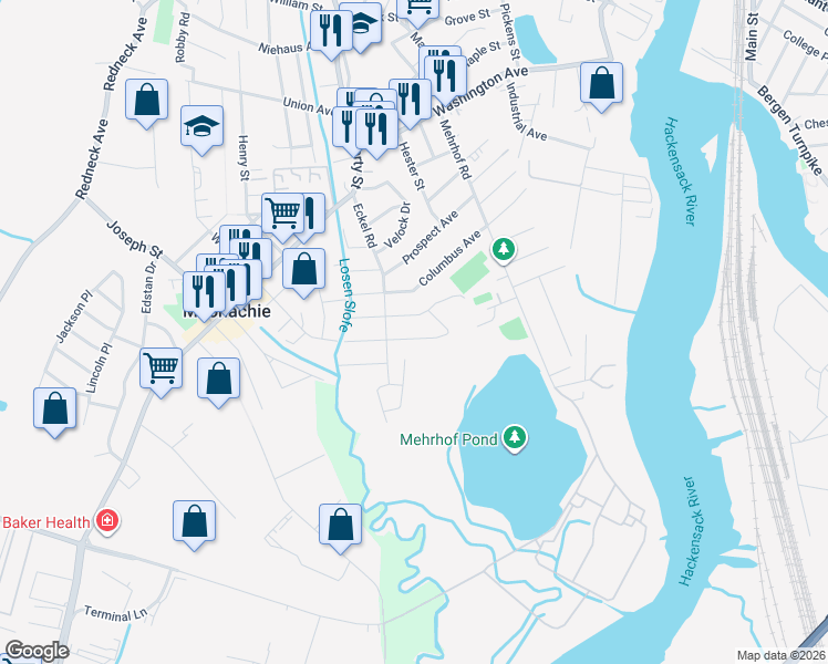 map of restaurants, bars, coffee shops, grocery stores, and more near 60 Monroe Street in Little Ferry