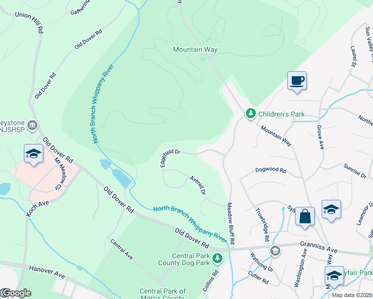 map of restaurants, bars, coffee shops, grocery stores, and more near 685 Old Dover Road in Morris Plains