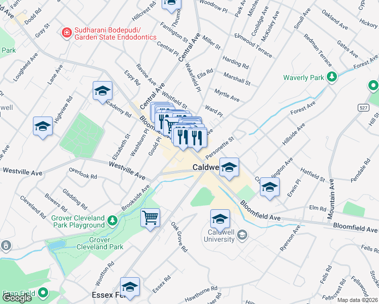 map of restaurants, bars, coffee shops, grocery stores, and more near in Caldwell