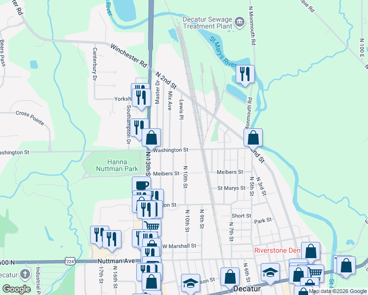map of restaurants, bars, coffee shops, grocery stores, and more near 1026 Lewis Place in Decatur
