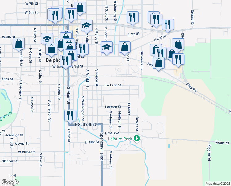 map of restaurants, bars, coffee shops, grocery stores, and more near in Delphos