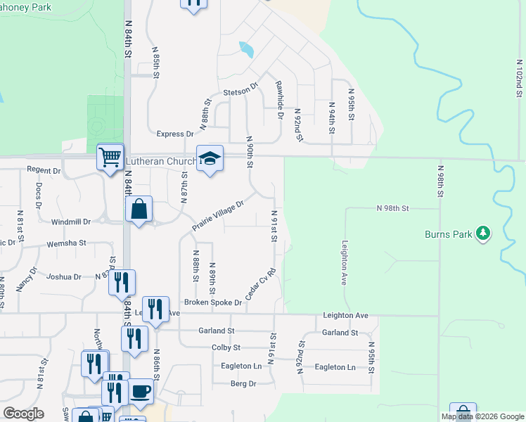map of restaurants, bars, coffee shops, grocery stores, and more near 2845 North 90th Street in Lincoln