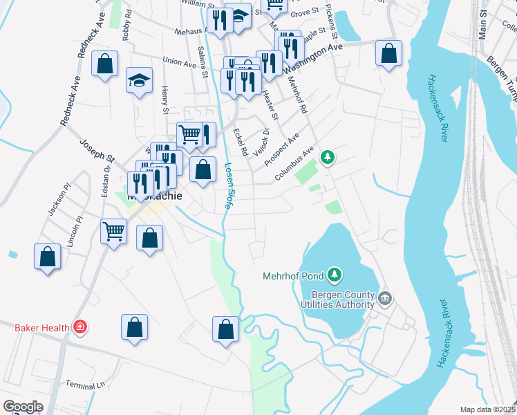 map of restaurants, bars, coffee shops, grocery stores, and more near 105 Eckel Road in Little Ferry