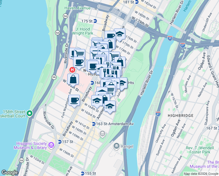 map of restaurants, bars, coffee shops, grocery stores, and more near in New York