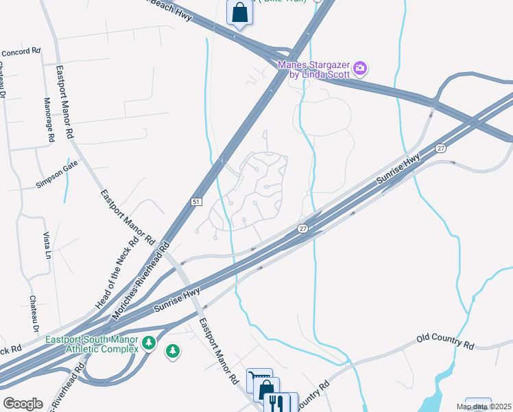 map of restaurants, bars, coffee shops, grocery stores, and more near 96 Mozart Court in Eastport