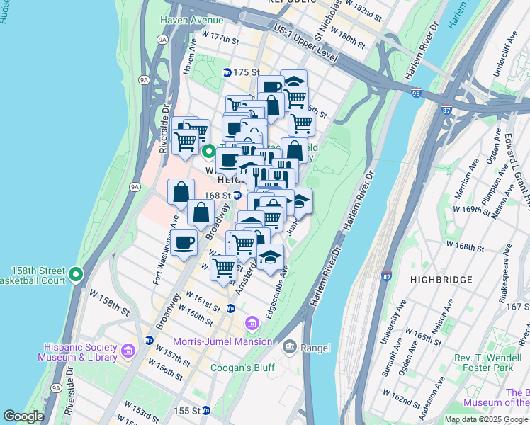 map of restaurants, bars, coffee shops, grocery stores, and more near in New York