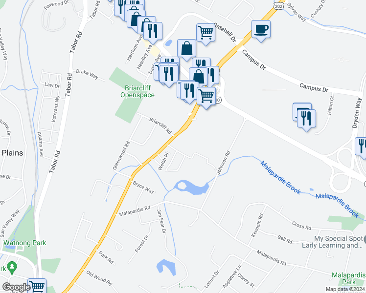 map of restaurants, bars, coffee shops, grocery stores, and more near 209 Littleton Road in Morris Plains
