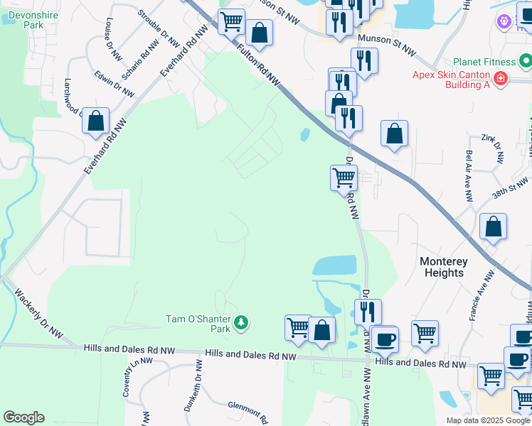 map of restaurants, bars, coffee shops, grocery stores, and more near in Canton
