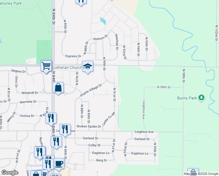 map of restaurants, bars, coffee shops, grocery stores, and more near 2845 North 90th Street in Lincoln
