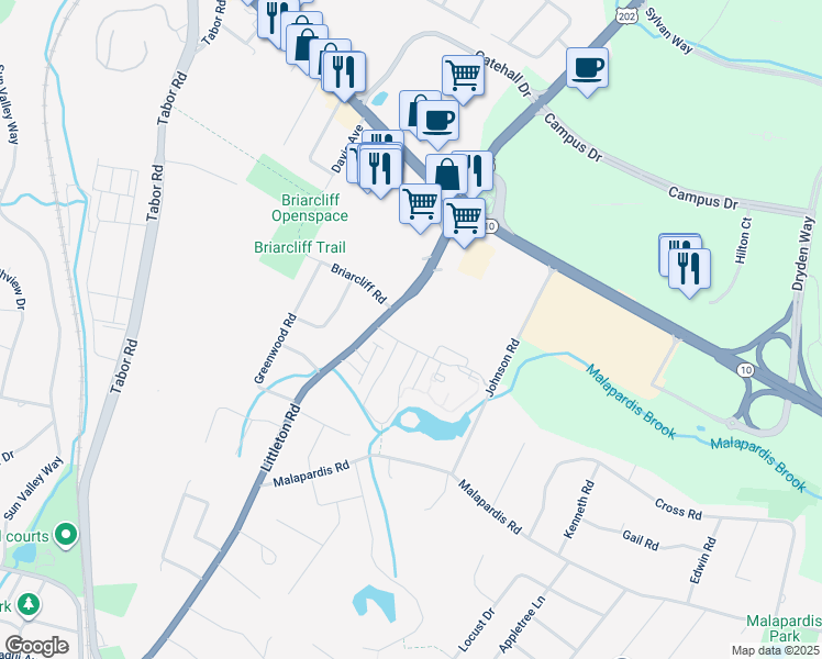 map of restaurants, bars, coffee shops, grocery stores, and more near 209 Littleton Road in Morris Plains