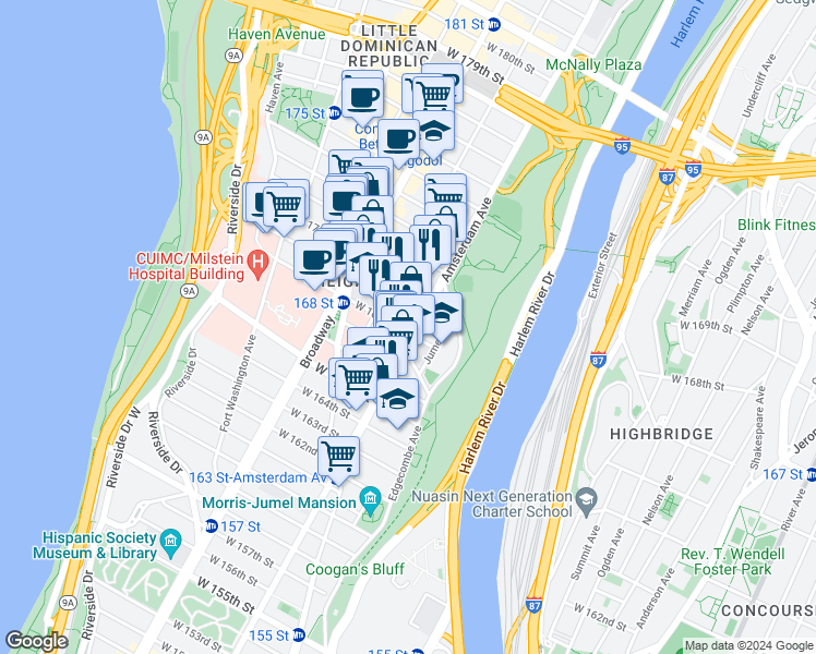 map of restaurants, bars, coffee shops, grocery stores, and more near in New York