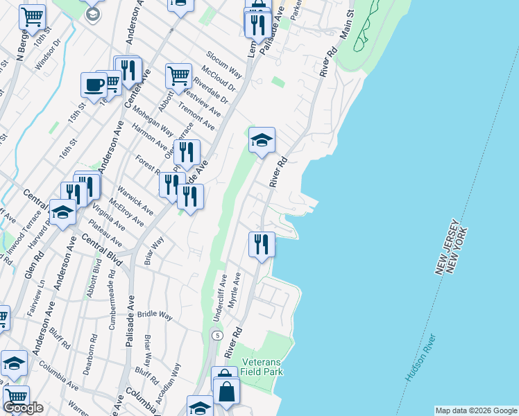 map of restaurants, bars, coffee shops, grocery stores, and more near 743 Undercliff Avenue in Edgewater