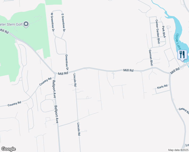 map of restaurants, bars, coffee shops, grocery stores, and more near 176 Mill Road in Yaphank