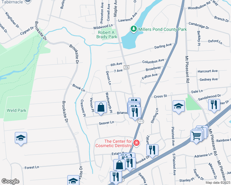 map of restaurants, bars, coffee shops, grocery stores, and more near 17 Georgetown Place in Smithtown