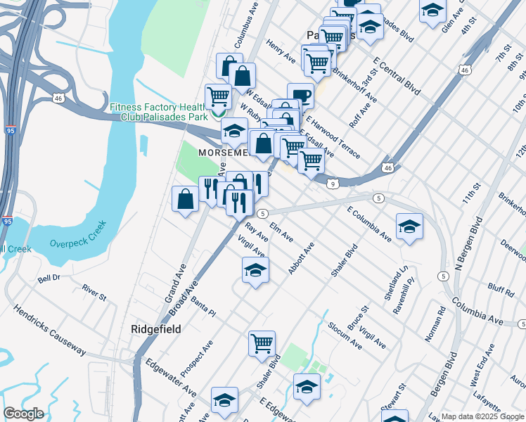 map of restaurants, bars, coffee shops, grocery stores, and more near 956 Linden Avenue in Ridgefield