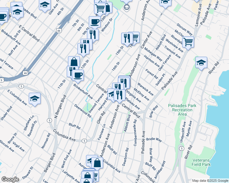 map of restaurants, bars, coffee shops, grocery stores, and more near 436 Plateau Avenue in Fort Lee