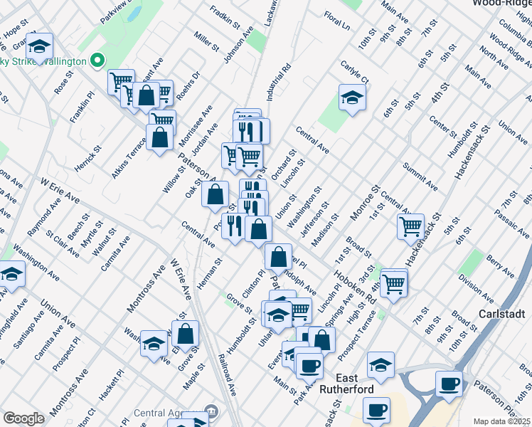 map of restaurants, bars, coffee shops, grocery stores, and more near 305 Lincoln Street in Carlstadt