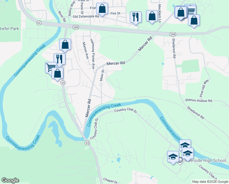 map of restaurants, bars, coffee shops, grocery stores, and more near 1155 Locust Street in Ellwood City