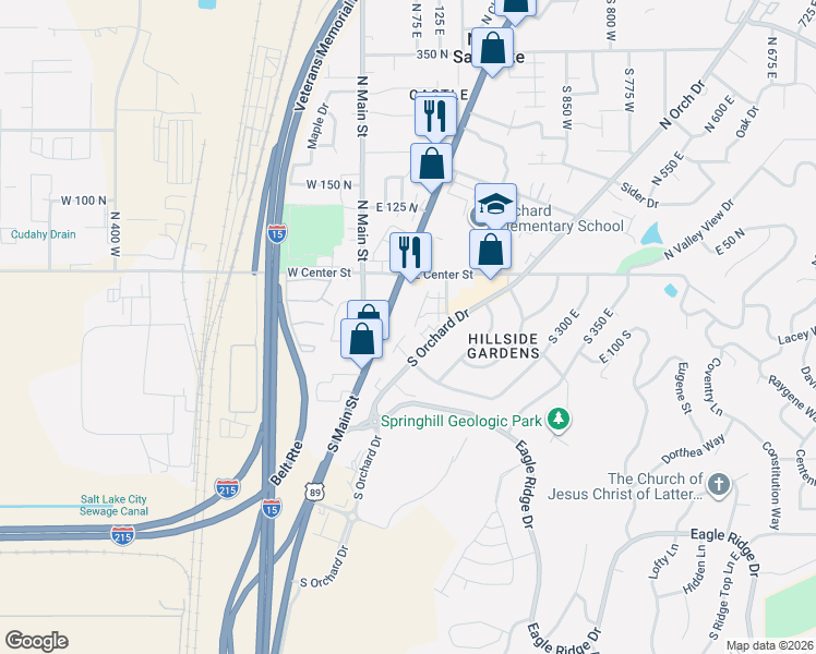 map of restaurants, bars, coffee shops, grocery stores, and more near 94 South Walker Lane in North Salt Lake