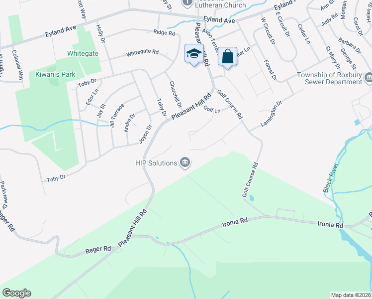 map of restaurants, bars, coffee shops, grocery stores, and more near 16 Parkwood Road in Roxbury Township
