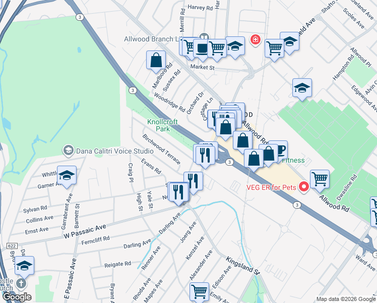 map of restaurants, bars, coffee shops, grocery stores, and more near 20 Linwood Terrace in Clifton