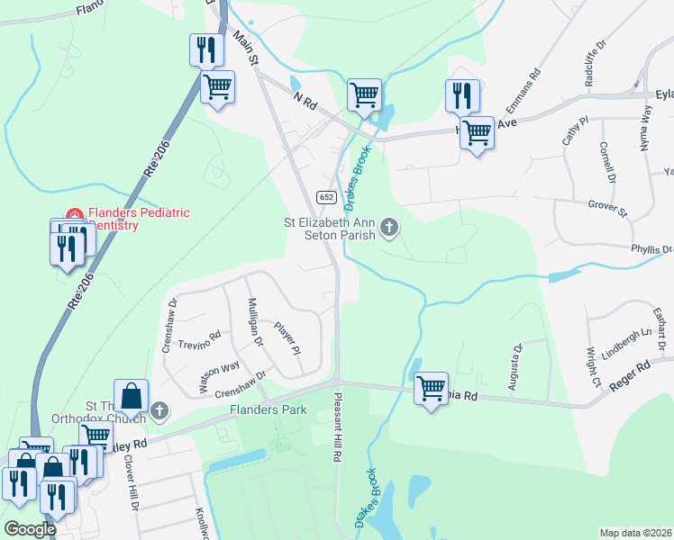 map of restaurants, bars, coffee shops, grocery stores, and more near 71 Main Street in Mount Olive