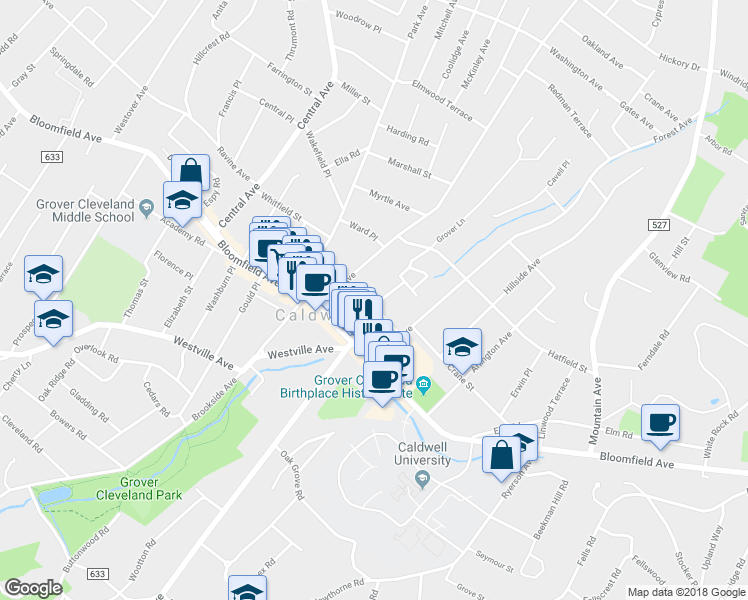 map of restaurants, bars, coffee shops, grocery stores, and more near 21 Personette Street in Caldwell