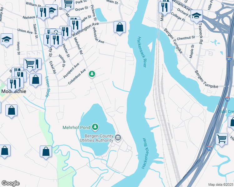 map of restaurants, bars, coffee shops, grocery stores, and more near 250 Mehrhof Road in Little Ferry