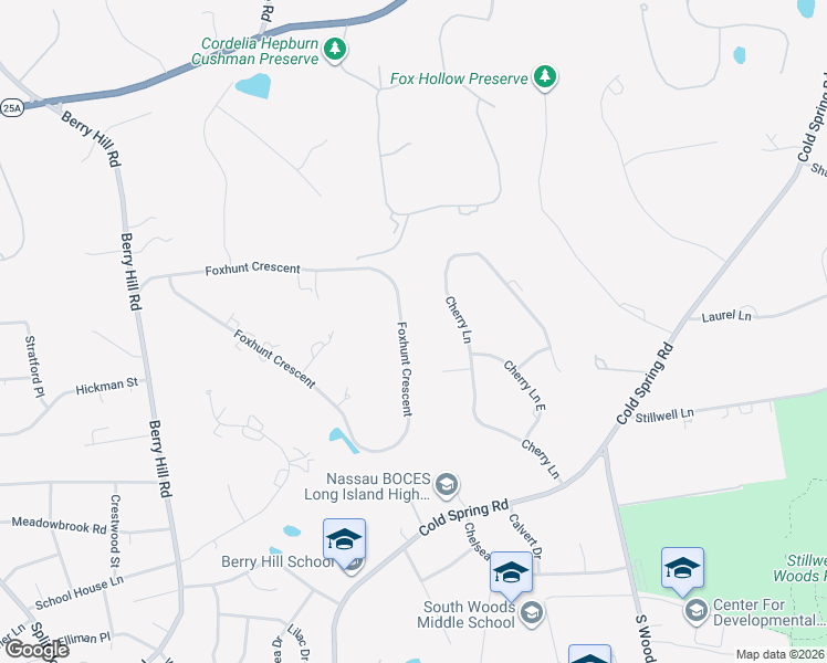 map of restaurants, bars, coffee shops, grocery stores, and more near 160 Foxhunt Crescent East in Syosset