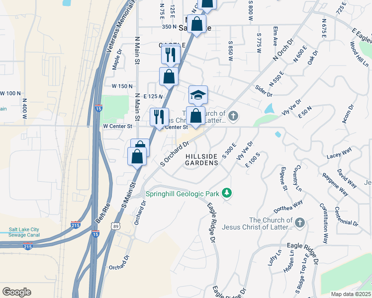 map of restaurants, bars, coffee shops, grocery stores, and more near 63 S Orchard Dr in North Salt Lake