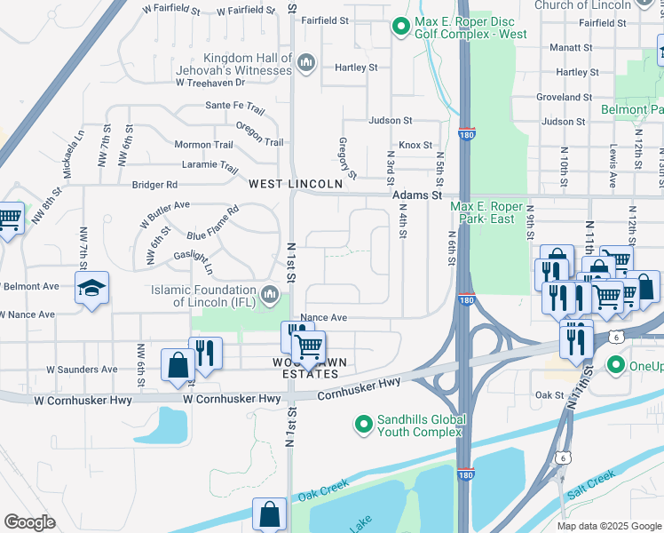 map of restaurants, bars, coffee shops, grocery stores, and more near 2720 North 2nd Street in Lincoln