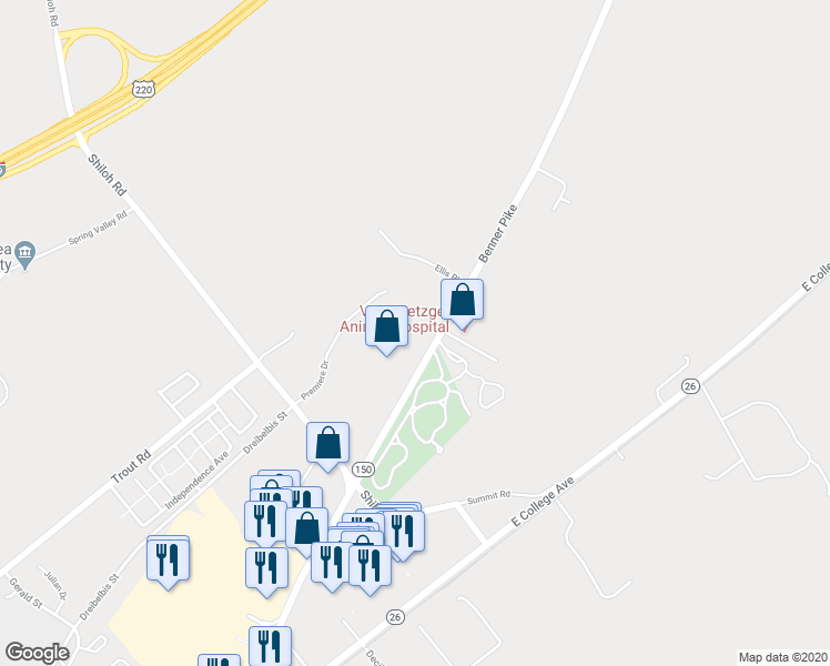 map of restaurants, bars, coffee shops, grocery stores, and more near 1023 Benner Pike in State College