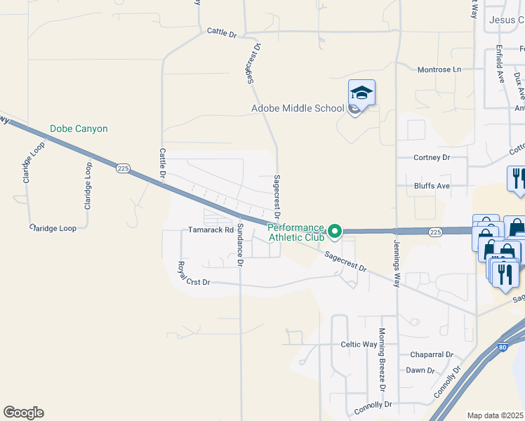map of restaurants, bars, coffee shops, grocery stores, and more near 355 Autumn Colors Drive in Elko