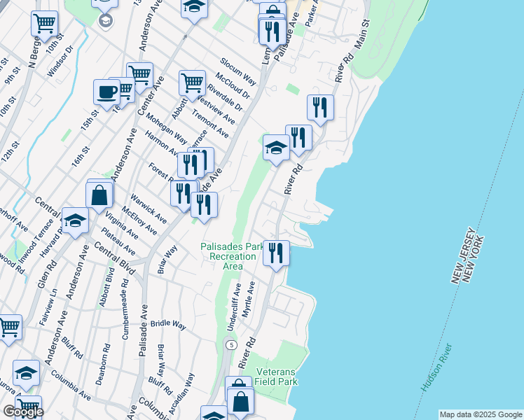 map of restaurants, bars, coffee shops, grocery stores, and more near 743 Undercliff Avenue in Edgewater