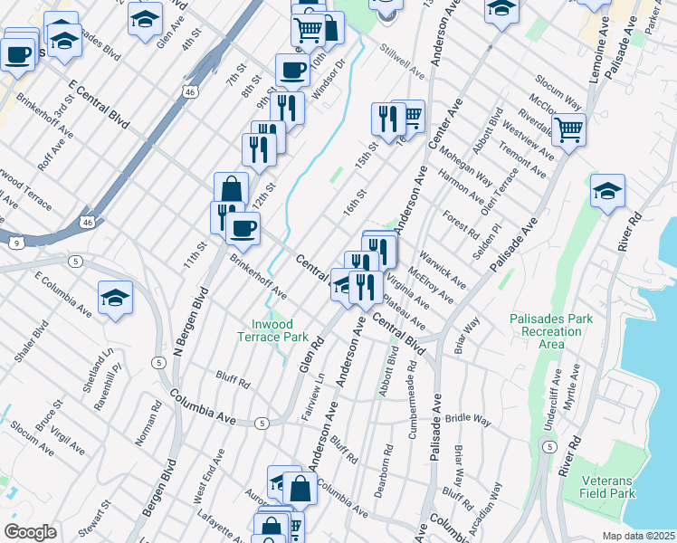 map of restaurants, bars, coffee shops, grocery stores, and more near 436 Plateau Avenue in Fort Lee