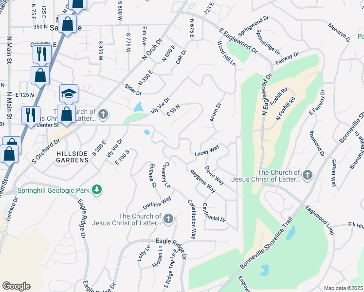 map of restaurants, bars, coffee shops, grocery stores, and more near 608 Lacey Way in North Salt Lake